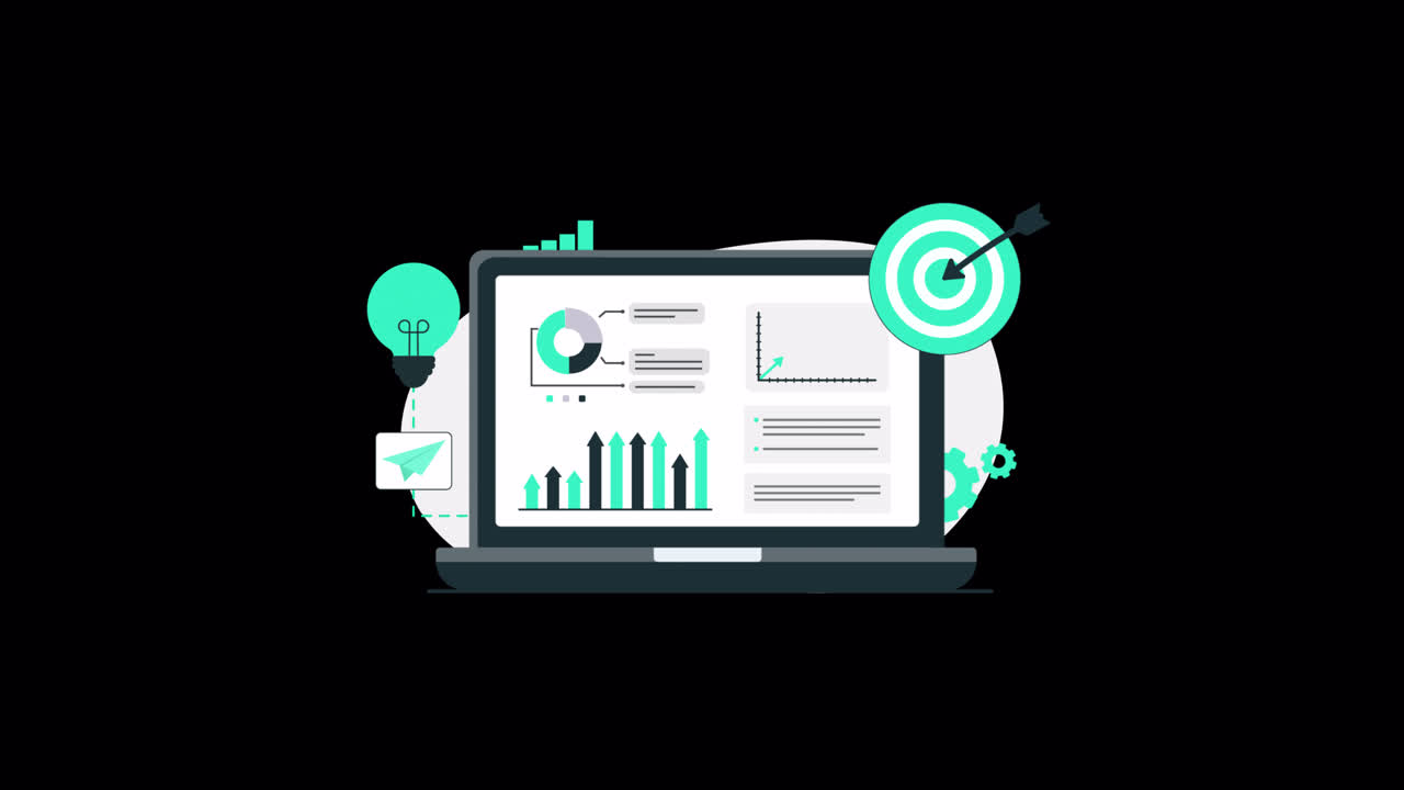 Business Analytics and Growth Animation on a Laptop Screen