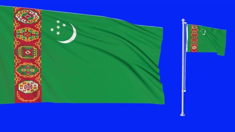 reen screen turkmenistan two flags waving turkmen flagpole animation 3d chroma key