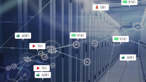 animación de la red de conexiones con iconos a través de servidores informáticos