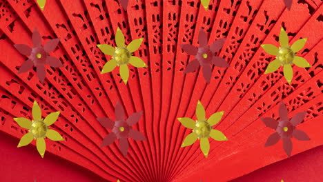 Animation-of-chinese-pattern-with-copy-space-on-red-background