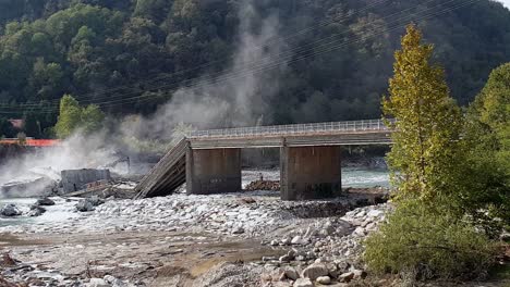 collapsed bridge due to bad weather at romagnano sesia, italy