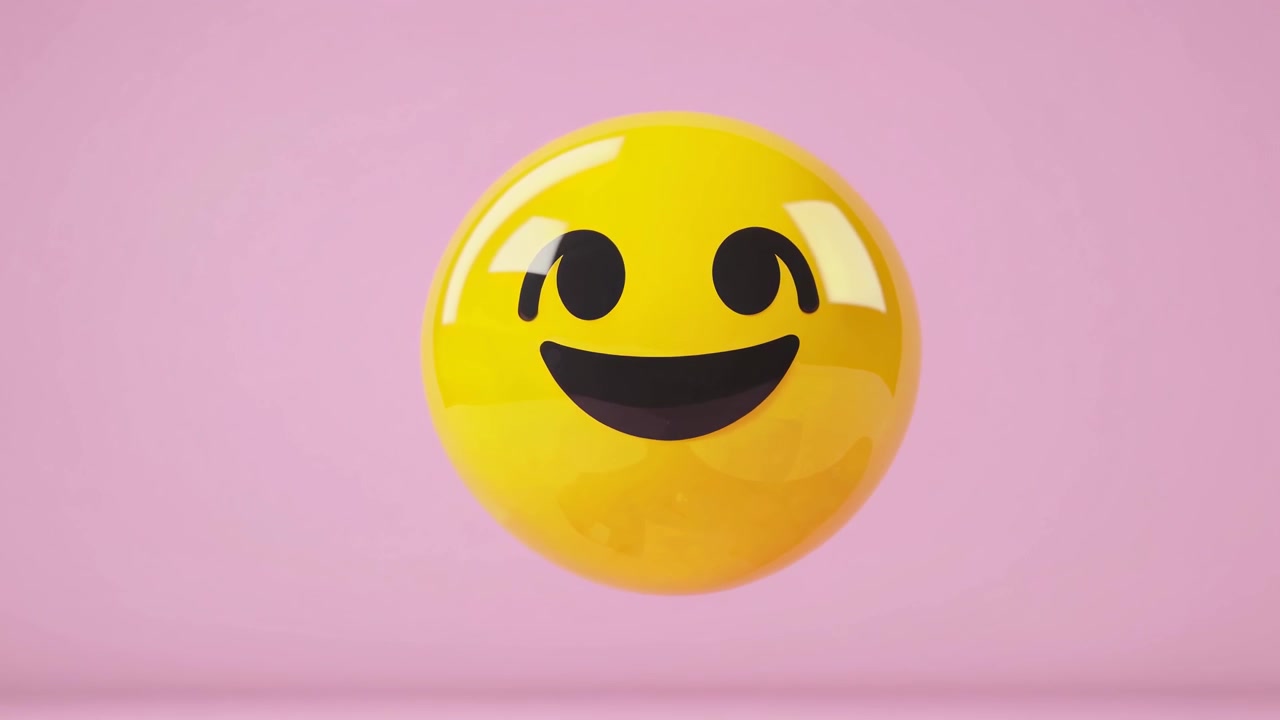 Yellow Smiley Face Emoji Floating and Bouncing on Pink Background