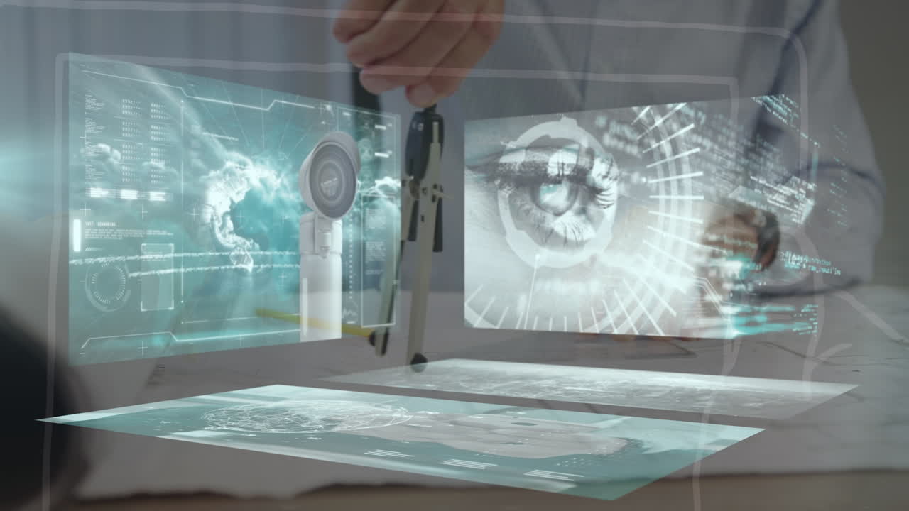 animación del procesamiento de datos financieros sobre el empresario caucásico en el cargo