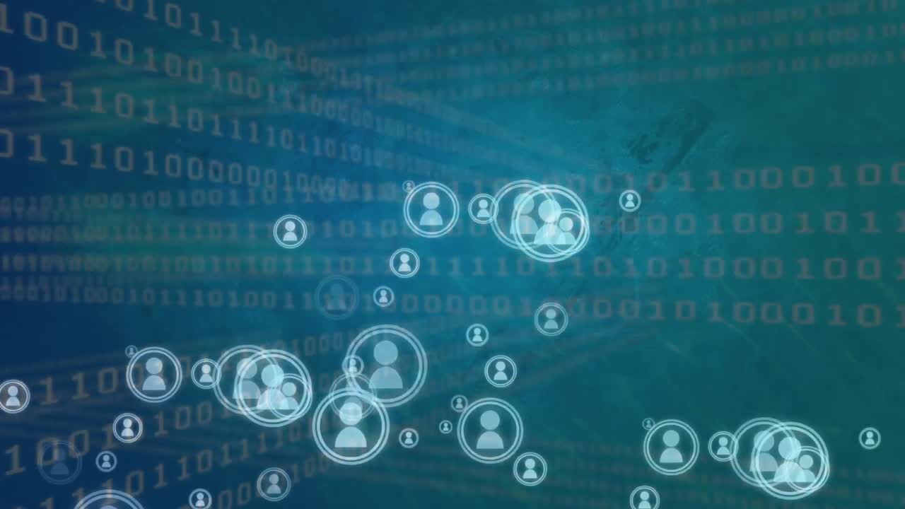 Animation of data processing over blue background