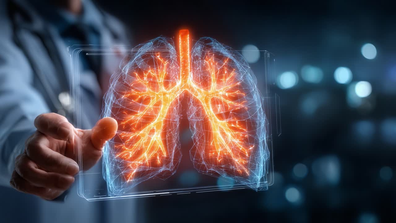A Medical Professional Displays a Detailed Digital Visualization of Lungs, Highlighting Their Structure and Functionality in an Advanced Healthcare Environment