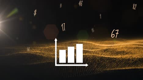 animation of numbers and statistics processing over gold mesh