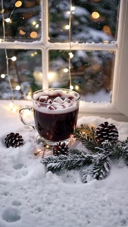 cozy winter hot chocolate by the window