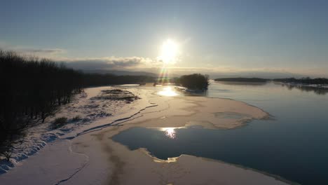 winter river landscape with ice and snow