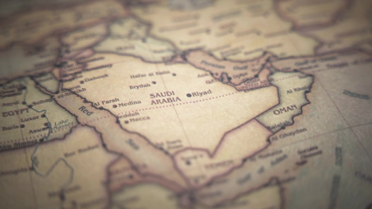 Saudi-Arabien på et vintage politisk kort.