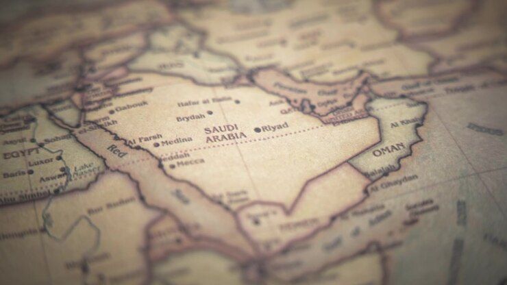 Arabia Saudita su una mappa politica d'epoca