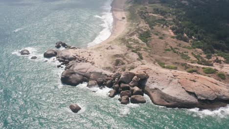 Ocean-Waves-crushing-rocky-coast-,-Awesome-Top-Drone-view