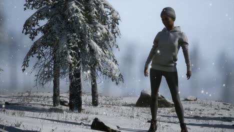 hermosa mujer joven en el bosque de invierno