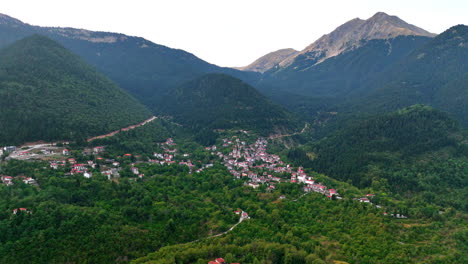 Aerial-drone-view-of-old-stone-houses-in-traditional-village-in-Greece