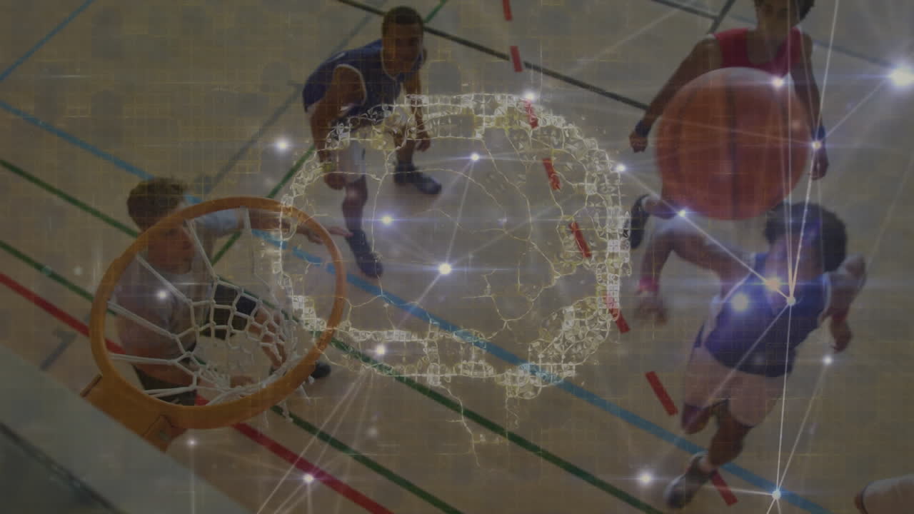 animación del cerebro humano, red de conexiones sobre jugadores de baloncesto