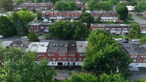 aerial footage of row houses in urban city area