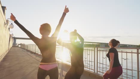 happy friends celebrating a workout
