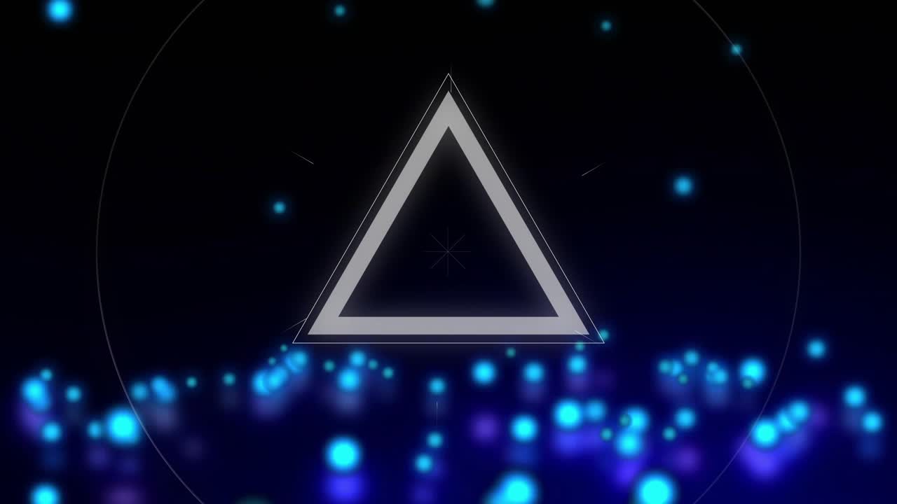 On opening ring and triangle outline pulsing, segments lighting twice then rewinding, orbs shifting