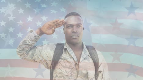 Animation-of-male-soldier-saluting-moving-over-american-flag