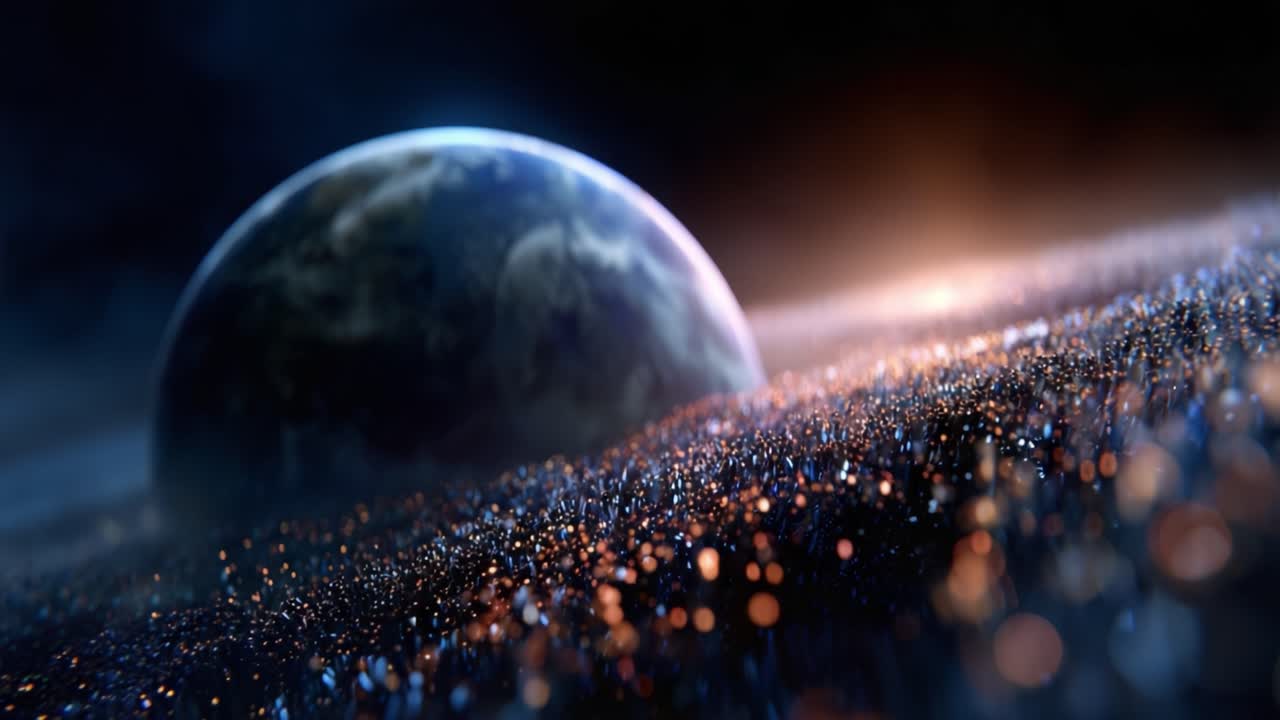 A breathtaking view of Earth floating in a cosmic ocean of shimmering stardust, showcasing the beauty of the universe's vastness and interstellar phenomena