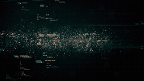 futuristico astratto de-focus metaverse matrice di dati, meta, telemetria e numeri di crittografia visualizzati con simulazione di particelle nell'ambiente del cyber spazio per lo sfondo del ciclo hud
