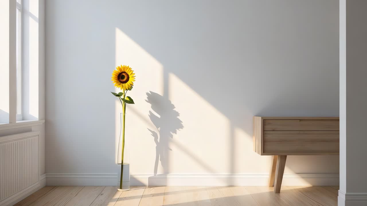 Minimalist interior with sunflower in vase