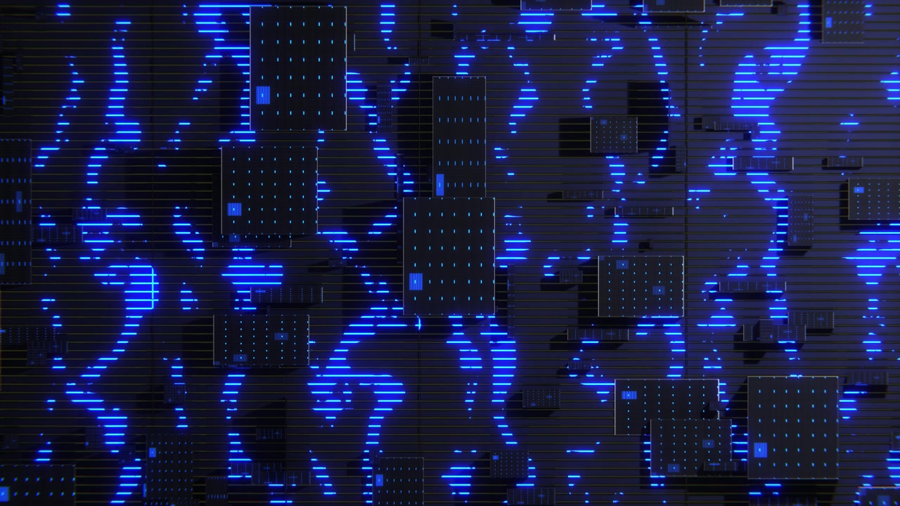 Abstract Futuristic Blue Glowing Circuitry and Data Flow Background