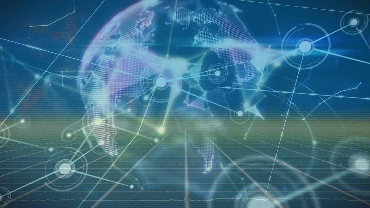 파란색 배경 위에 지구를 가진 연결 네트워크의 애니메이션