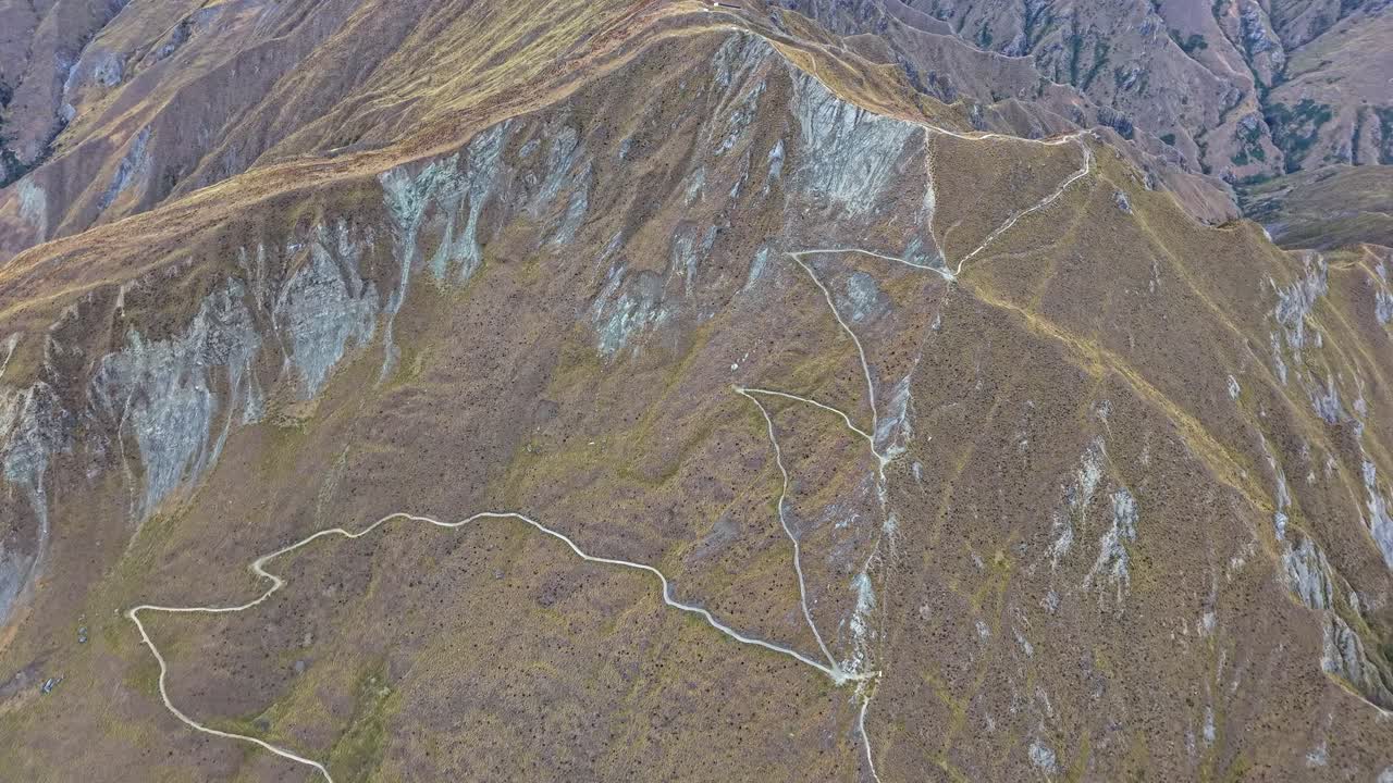 Aerial view of Roys Peak trail, popular hike in Wanaka, New Zealand