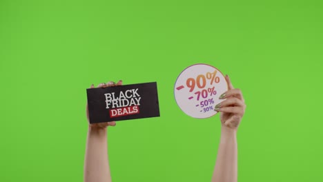 black friday deals and purchase discount percentage advertisement inscriptions on chroma key