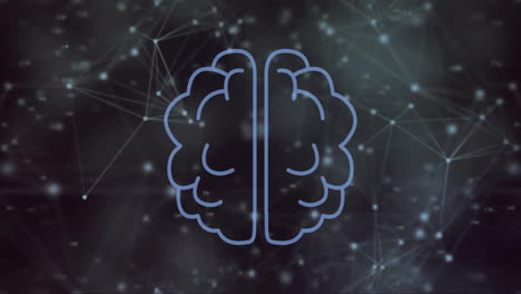 animazione dell'icona del cervello su una rete di connessioni e elaborazione dei dati su sfondo nero