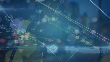 animation of network of connections over cityscape at night