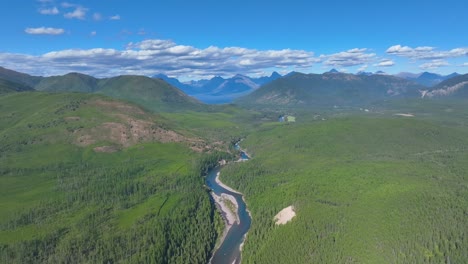 Flathead-River-Through-Dense-Evergreen-Forest-Near-Glacier-National-Park-In-Montana,-USA