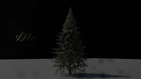 animation of gold glowing merry christmas text over christmas tree on black background