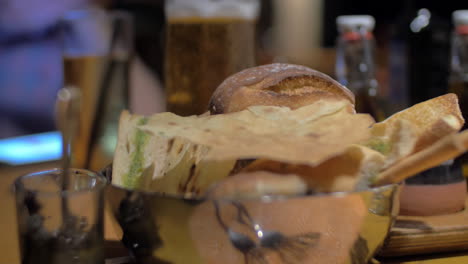 beer and bread in cafe