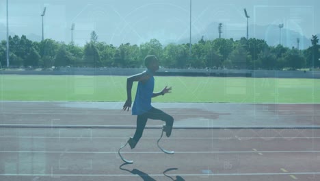 animation of data processing over disabled african american male runner