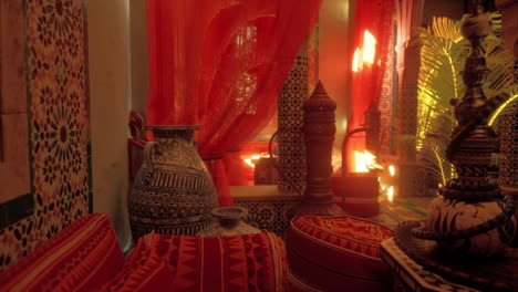 moroccan interior design with candles and hookah