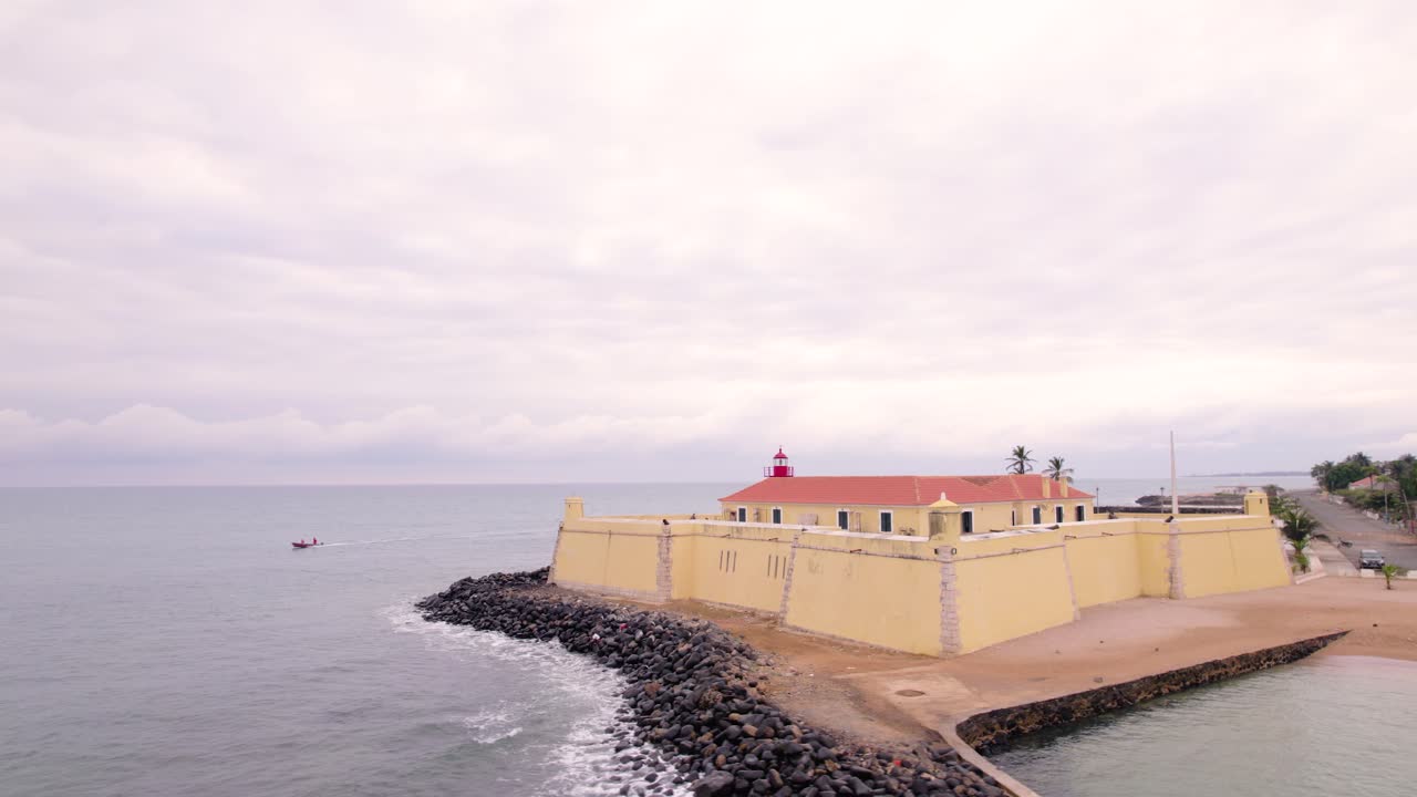 Aerial view of the São Sebastião Museum, which houses a 16th-century fortress in the city of São Tomé