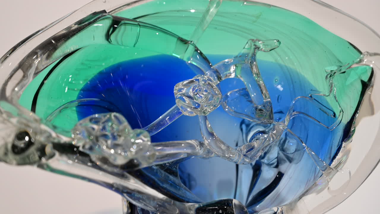 Blue glass vase close up