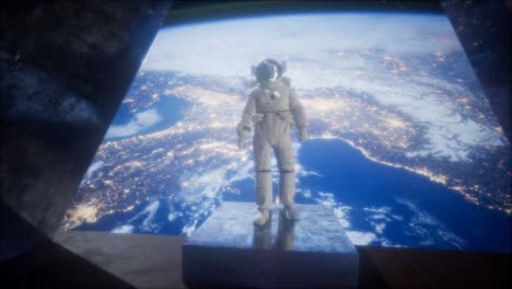 astronauta en la estación de observatorio espacial cerca de la tierra