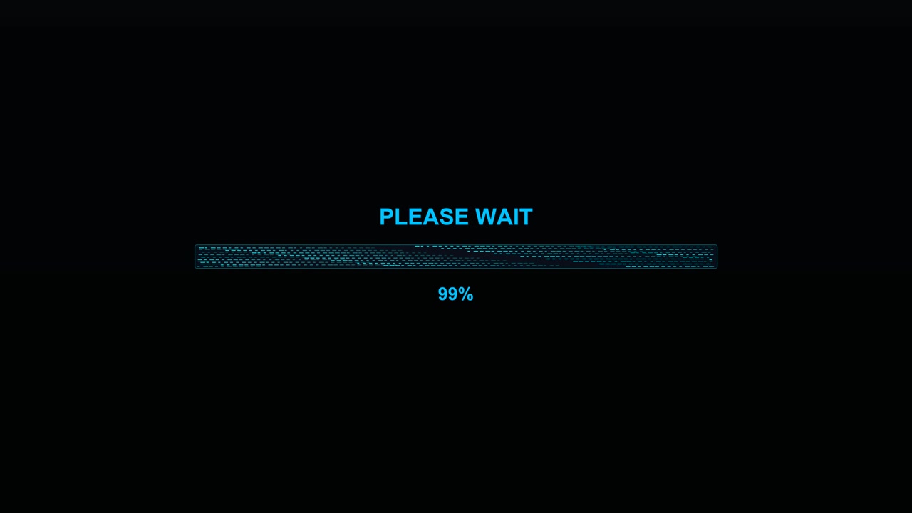 A progressbar animation displays a loading message for a video creator. The screen shows the words please wait and indicates 0 percent loading status