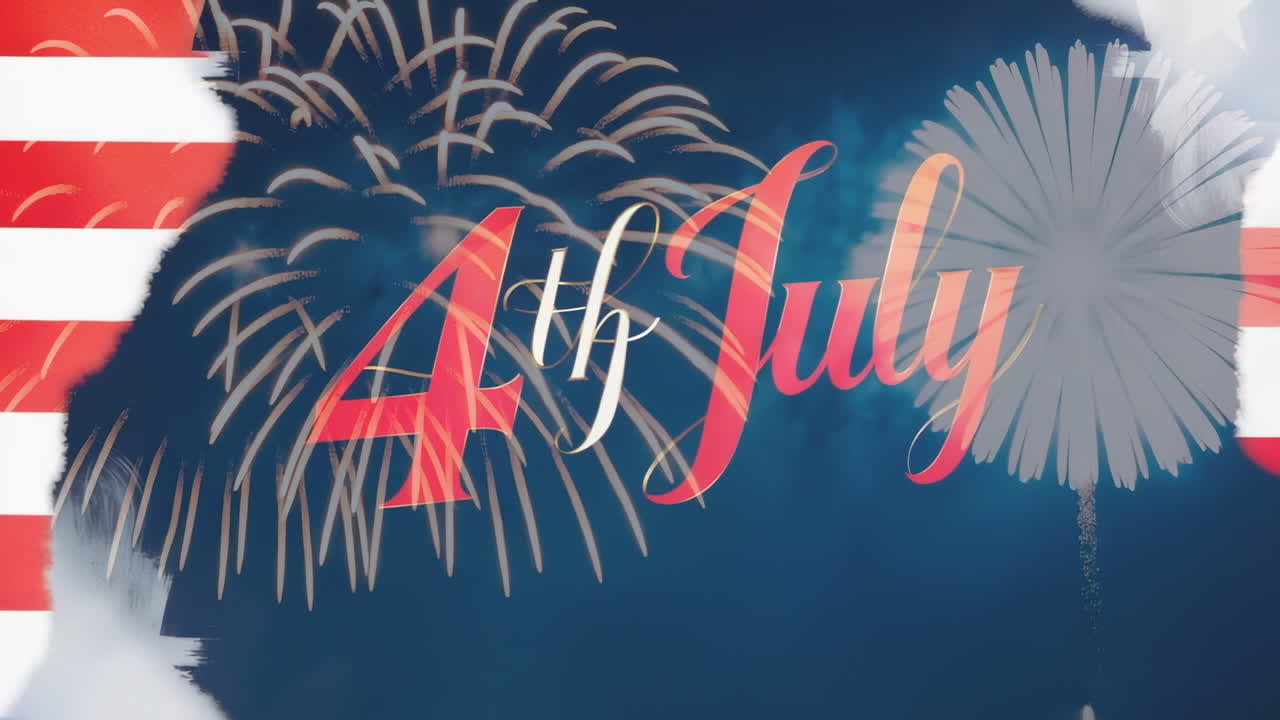 4th July Celebration with Fireworks and American Flag