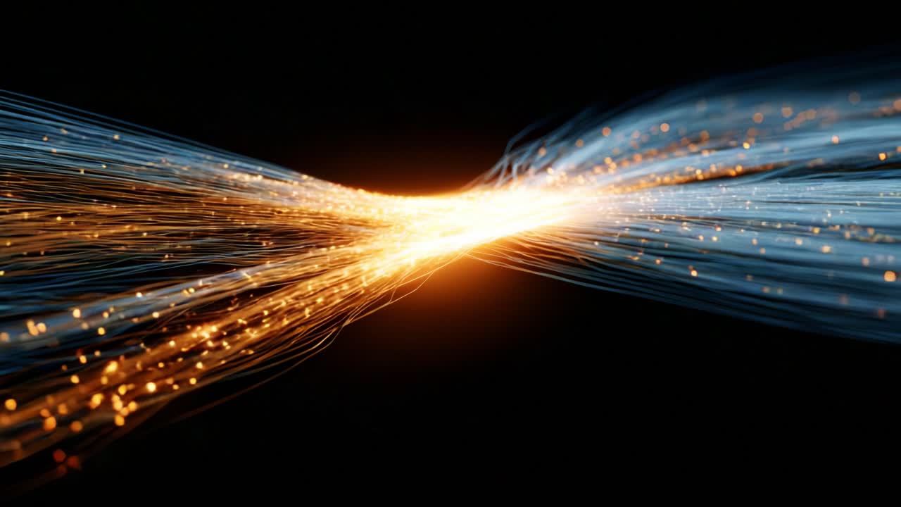 Dynamic Flow of Light Particles: A Stunning Visualization of Sparkling Energy Streams Merging Together to Create a Mesmerizing Display of Colorful Motion in a Dark Space