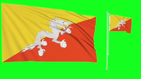 Greenscreen-Schwenkt-Bhutanische-Flagge-Oder-Fahnenmast
