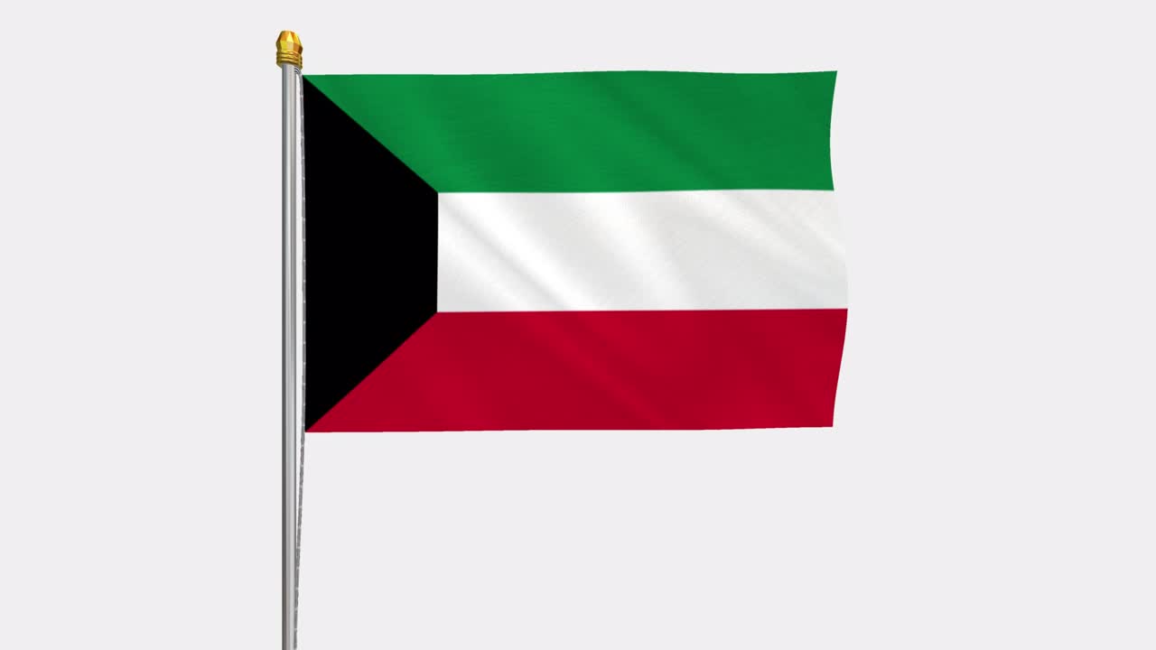 video de bucle de la bandera de kuwait revoloteando en el viento, video en cámara lenta de 4k, con canal alfa