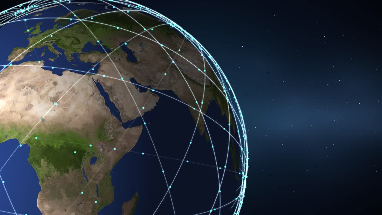 Animation of Earth with orbiting satellite paths