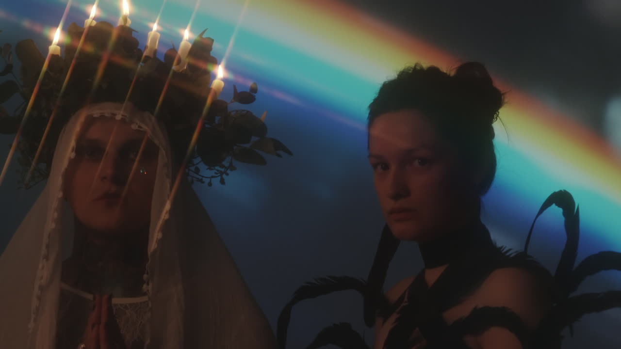 Portrait of Man with Candle Wreath and Woman in Feather Dress