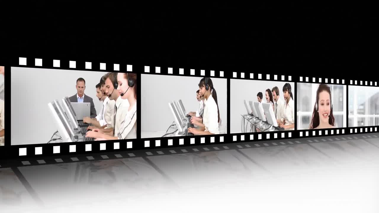 비즈니스 콜 센터를 보여주는 비디오 패널