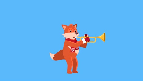 dibujos animados little fox flat navidad personaje música tocando trompeta animación incluye mate