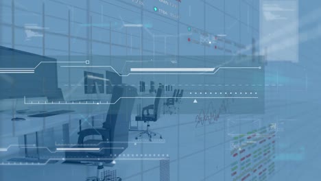 animación del procesamiento de datos en una oficina vacía