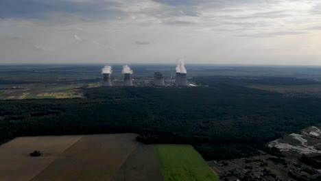 aerial drone tracking shot of a nuclear power plant in ukraine